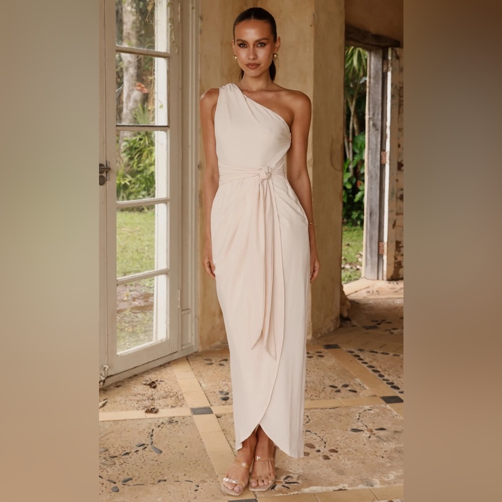 🆕 Billy J Clara One Shoulder Maxi Dress Ivory Bridesmaid Sz XS and S